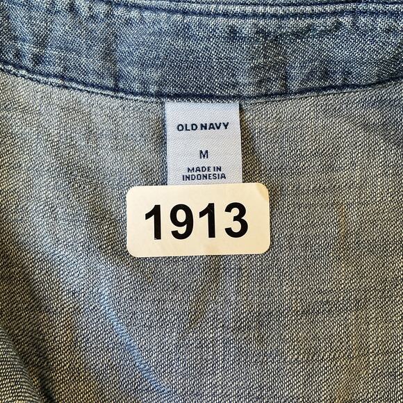 Old Navy Women Half Button Up Shirt Dress Size M Blue Denim Collared Front - Picture 2 of 9